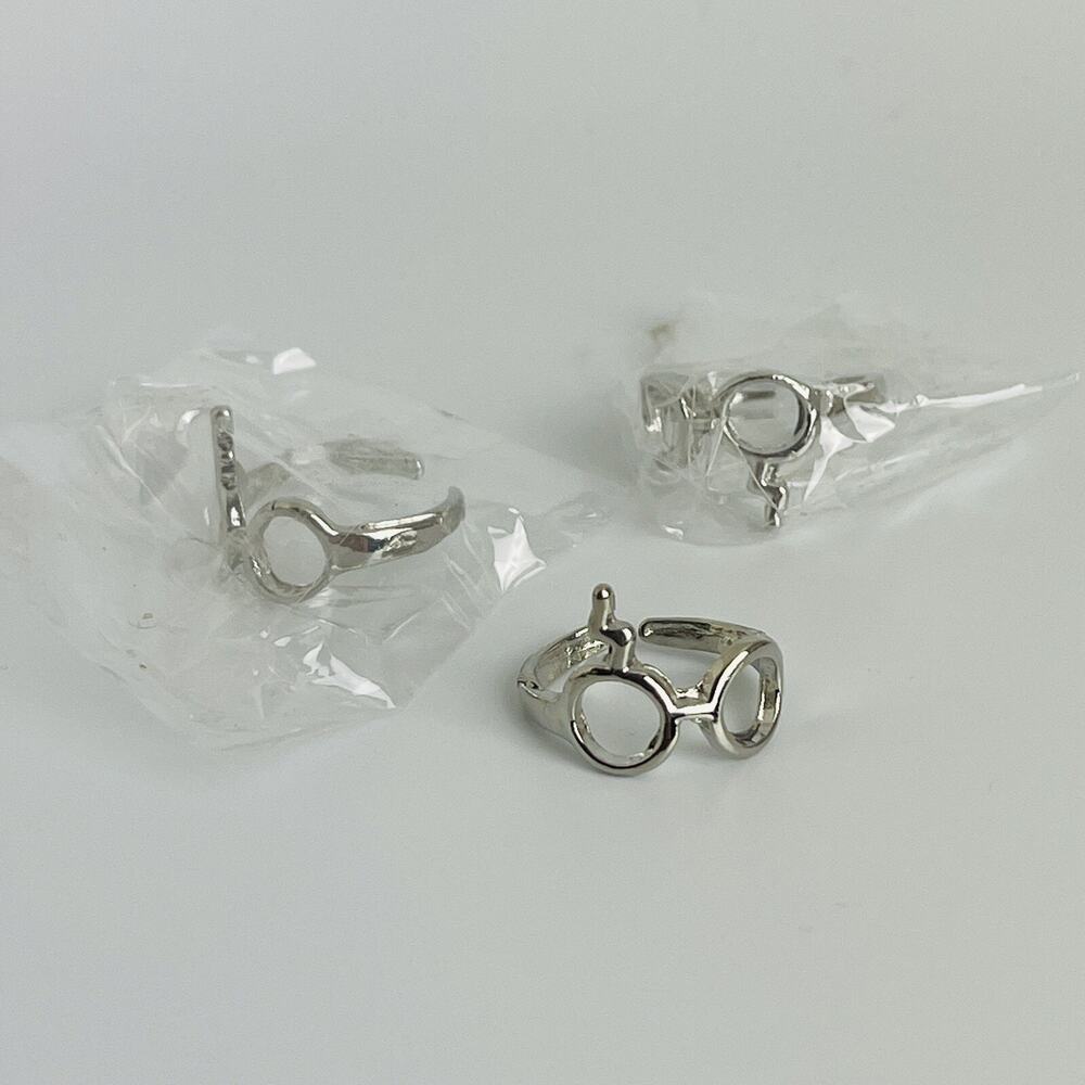 3 Harry Potter Silver Tone Geek‎ Glasses Ring Size 6